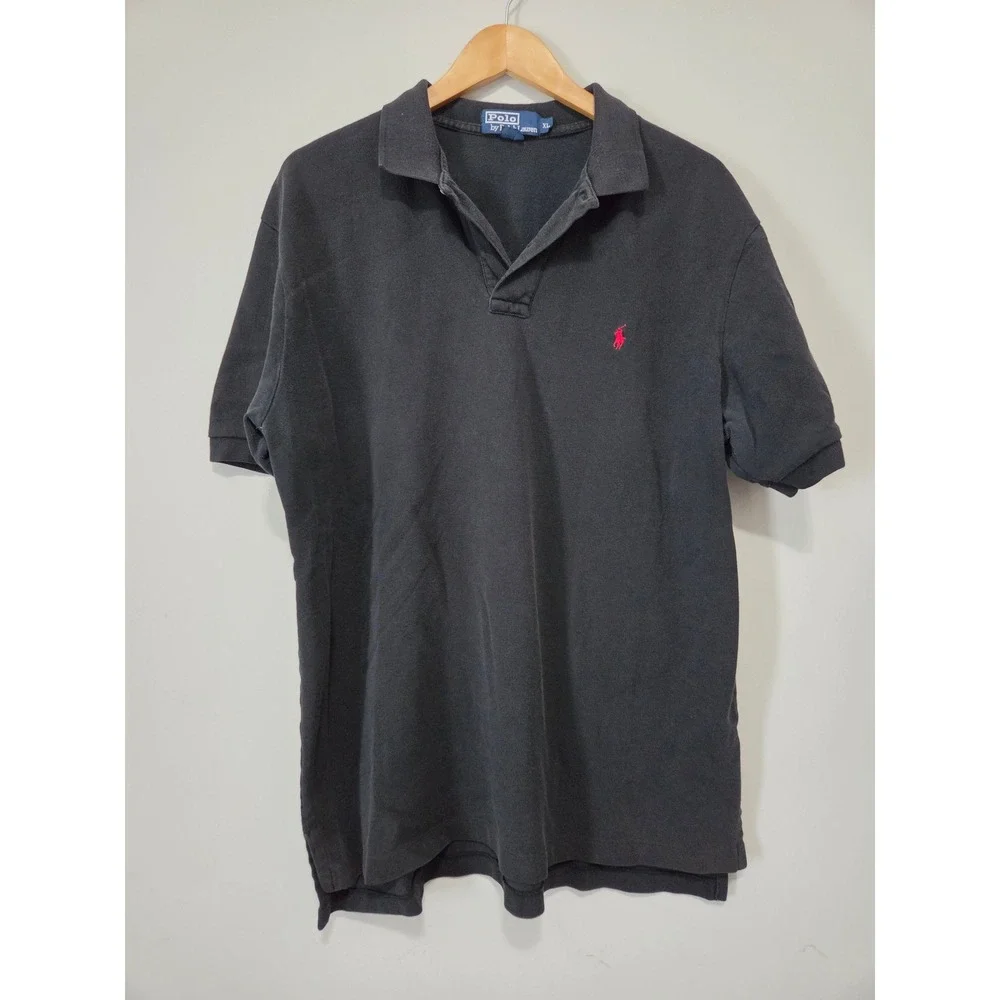 Polo Ralph Lauren Mens XL Black Short Sleeve Pique Polo Shirt Red Pony Logo